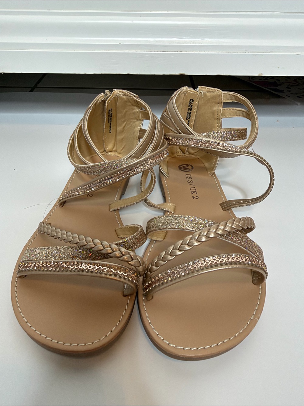 Vonair Girls Gold Glitter Gladiator Sandals | Size 3
